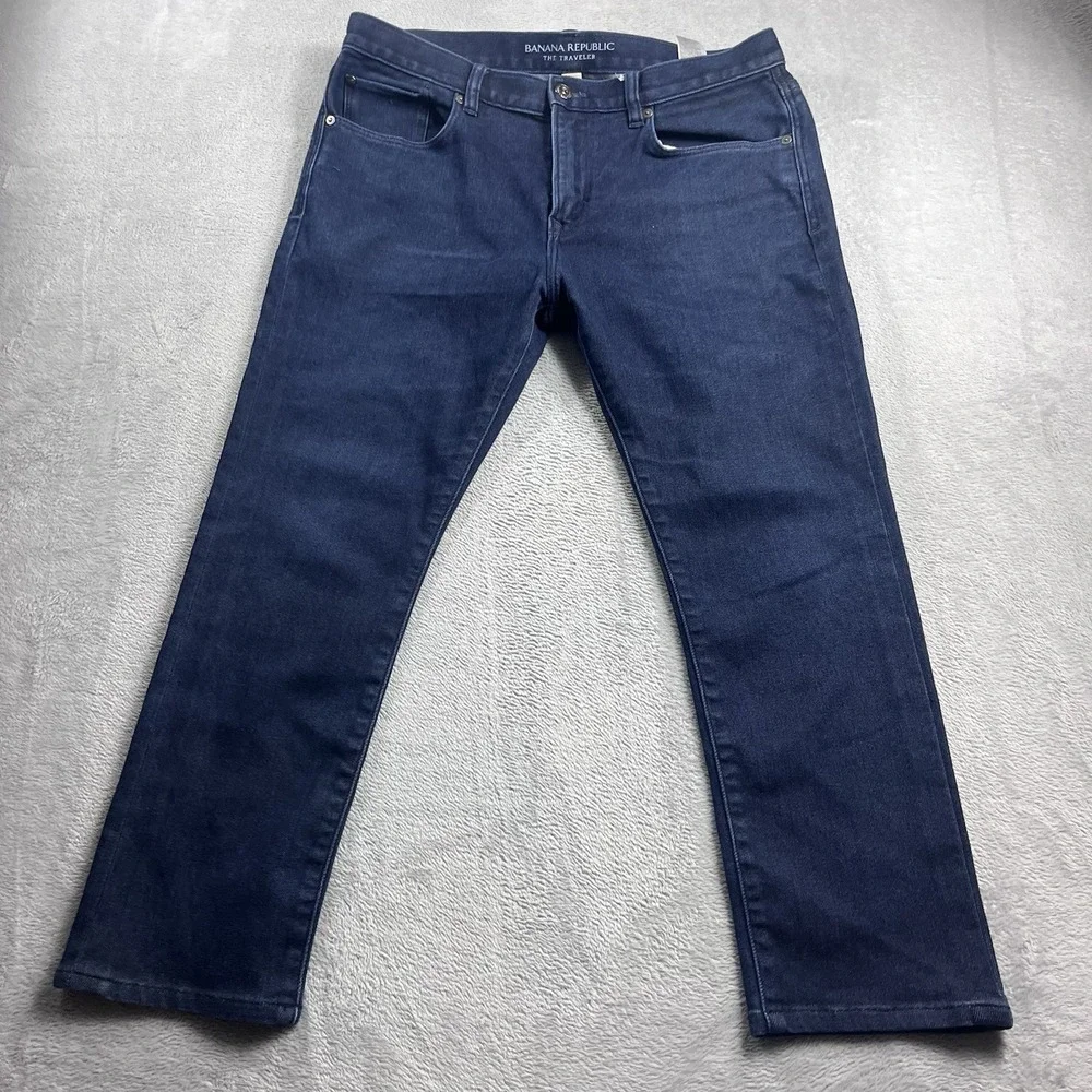 Banana Republic Traveler Jean 33x24* Slim Fit Mens Denim Pant‎ Blue Dark Wash